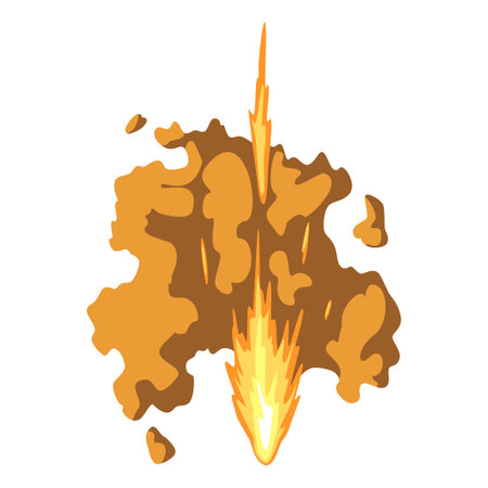 Gun flashe or gunshot animation. Fire explosion effect during the shot with the gun. Cartoon flash effect of bullet start. Shotgun fire, muzzle flash and explodeのイラスト素材