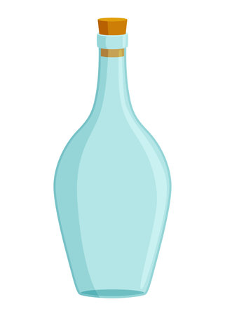 Glass bottle cartoon style vector icon. Vector blank and empty wine bottleのイラスト素材