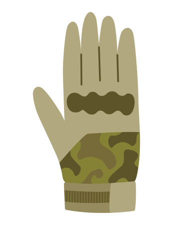 Military clothes, equipment for soldier. Woodland camouflage style, isolated icon. Isolated gloves. Flat cartoon, vector illustrationのイラスト素材
