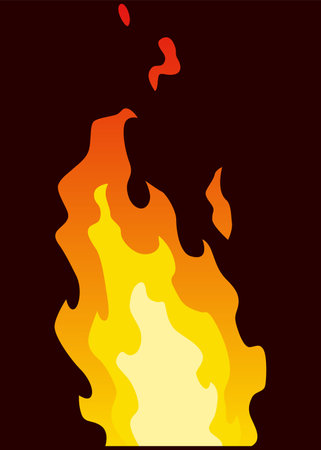 Fire animation sprite. Red and orange fire flame. Hot flaming element for game animation. Vector icon in cartoon styleのイラスト素材
