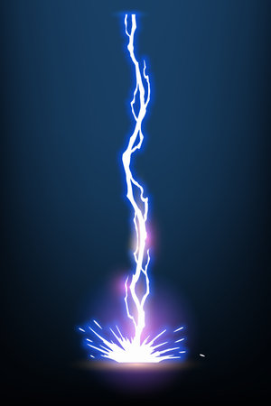 Lightning animation with sparks. Electricity thunderbolt danger, light electric powerful thunder. Bright energy effect, vector illustrationのイラスト素材