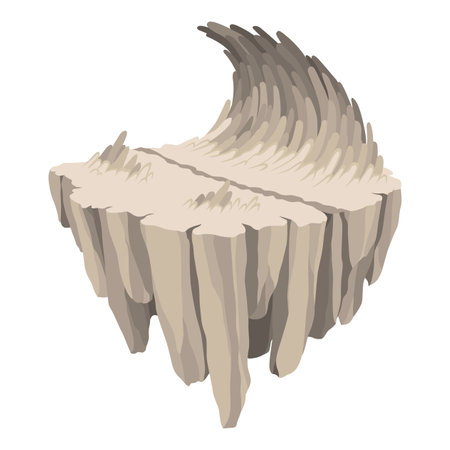 Game flying island, glacier. Flying platform of exotic nature game island. Colorful flat vector elements for fantasy computer or mobile gameのイラスト素材