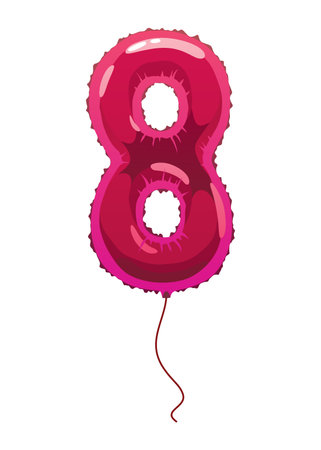 Helium pink balloons number. Realistic design element, numeral character. Party decoration balloon or anniversary sign. Vector glossy decorative digit illustrationのイラスト素材