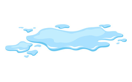 Water spill puddle. Blue liquid shape in flat cartoon style. Clean fluid drop design element isolted on white backgroundのイラスト素材