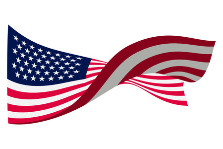 Waving flag. American flag on white background. National flag waving symbol. Banner design elementのイラスト素材