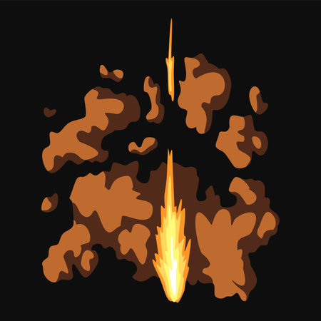 Gun flashe or gunshot animation. Fire explosion effect during the shot with the gun. Cartoon flash effect of bullet start. Shotgun fire, muzzle flash and explodeのイラスト素材