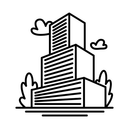 City buildings line icon. Office building, apartment house, business area. Urban life concept. Can be used for topics like town, big city, architecture or logoのイラスト素材