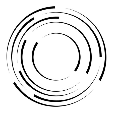 Halftone speed lines circle. Geometric art in circle form. Round swirl movement symbol. Halftone circular frame. Vector design elementのイラスト素材