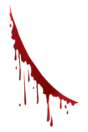 Blood splash or splatter. Red paint spot drip, drop or stain blot, patch, liquid texture. Abstract grunge dirty mark vector cartoon illustrationのイラスト素材
