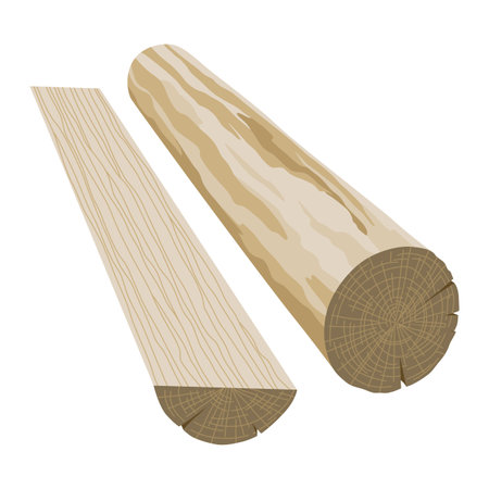 Building material. Round tree and half log. Cartoon supplies for buildings works. Construction concept. Illustration can be used for construction sites or illustrate renovation worksのイラスト素材