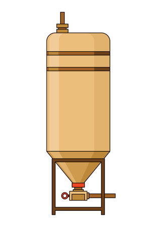 Brewery. Vintage brewing machine concept. Beer making process equipment, machinery symbol suitable for game asset, infographic or book print. Isolated vector illustrationのイラスト素材
