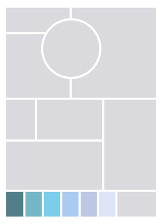 Photo collage template. Album brandboard, set portfolio images. Mood board background. Mosaic picture frame. Gallery banner. Vector illustrationのイラスト素材