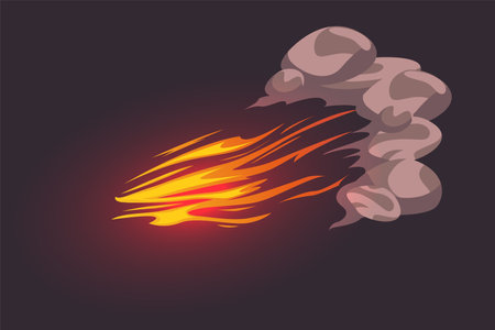 Cartoon fire game effect. Hot flame comic graphic illustration for ui design. Danger flammable attack motion detail. Isolated burning and fiery power with heat light trailのイラスト素材