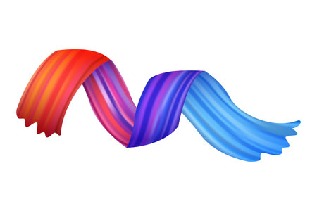 Brushstroke multicolor gradient texture. Brush ribbon isolated on white. Design element of wavy curly brush paint stroke. Watercolor trace or abstract colorful smear vector cartoon illustrationのイラスト素材
