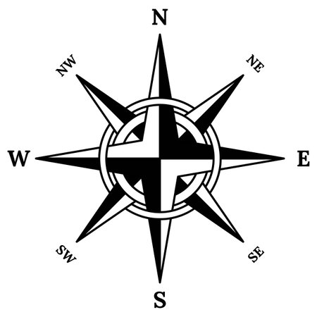 Retro compass icon. Hand drawn wind rose. Old vector design element for marine theme or heraldry. Vintage rose of wind for sea marine navigationのイラスト素材