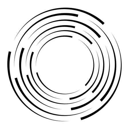 Halftone speed lines circle. Geometric art in circle form. Round swirl movement symbol. Halftone circular frame. Vector design elementのイラスト素材