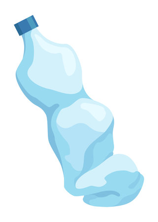 Crumpled bottle icon. Broken plastic bottle, empty plastic container, recyclable garbage eco concept. Recycling waste element. Vector isolated illustrationのイラスト素材