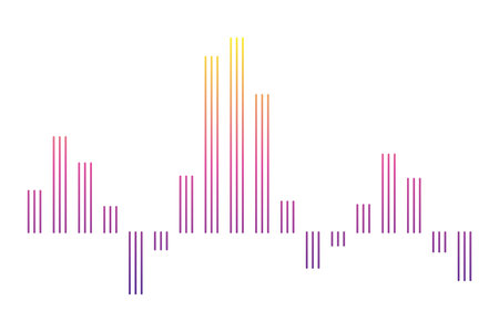 Color sound wave. Audio digital equalizer technology, musical pulse vector Illustration. Voice line waveform or volume level symbol. Curve radio waveのイラスト素材