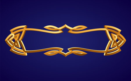 Frame medieval game ui. Empty rectangle frame in old style, interface element. Metallic banner or decorative border. Vector cartoon of blank rectangle buttonのイラスト素材