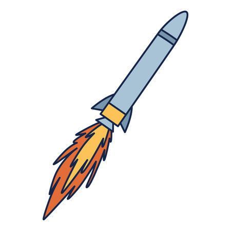 A Colorful Cartoon Rocket Launching Energetically into the Vastness of Outer Spaceのイラスト素材