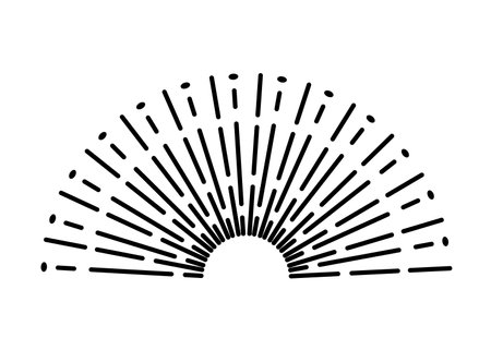 Sunburst firework explosion. Retro hand drawn sparkle. Bursting or light rays, linear drawing. Vector trendy hand drawn retro isolated design elementのイラスト素材