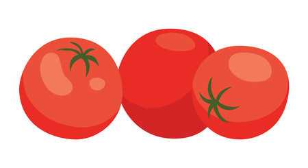 Three ripe tomatoes are lined up neatly against a white backgroundのイラスト素材