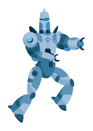 A Vibrant and Stylized Blue Robot Character Featuring Distinct Angular Features and Designのイラスト素材