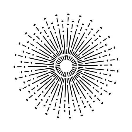 Sunburst firework explosion, bursting or light rays, linear drawing. Vector trendy hand drawn retro isolated design elementのイラスト素材