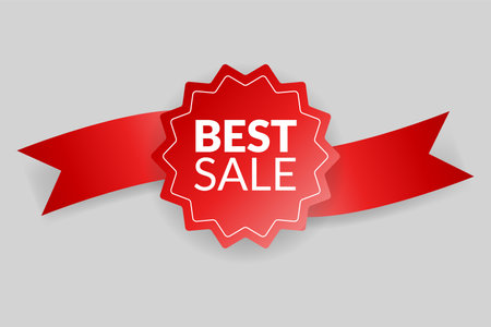 Corner or ribbons icon. Product red banner, price shopping tag. Promotion sale badge, special offer sticker. Discount and price offer concept. Vector sticker templateのイラスト素材