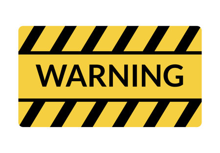 Danger warning board icon. Caution and dangerous area. Yellow sign for safety, hazard shock. Keep out caution warning and risk zone. Vector cartoon illustrationのイラスト素材