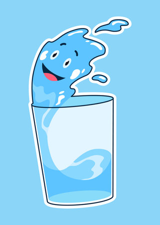 Water drop cartoon character, face emotion. Water character expression vector illustration. Save water. Sweat isolated emoticon iconのイラスト素材