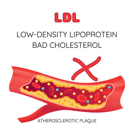 Type of cholesterol in human blood vessels. Narrowed artery for explanation diseases. Low-Density Lipoprotein LDL . Vector illustrationのイラスト素材