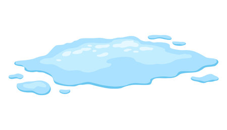 Water spill puddle. Blue liquid shape in flat cartoon style. Clean fluid drop design element isolated on white backgroundのイラスト素材