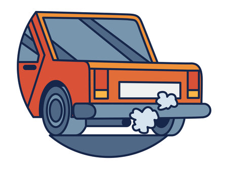 An Engaging and Stylized Retro Car Illustration Featuring Vibrant Smoke Emissionsのイラスト素材