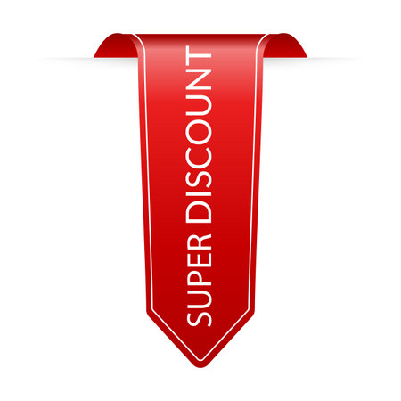 Corner or ribbons icon. Product red banner, price shopping tag. Promotion sale badge, special offer sticker. Discount and price offer concept. Vector sticker templateのイラスト素材