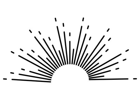Sunburst firework explosion, bursting or light rays, linear drawing. Vector trendy hand drawn retro isolated design elementのイラスト素材