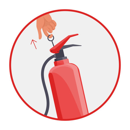 Fire extinguisher instruction. Fire prevention and extinguishing tips. Safety Information, poster or banner for website. Cartoon flat vector illustrations isolated on blue backgroundのイラスト素材