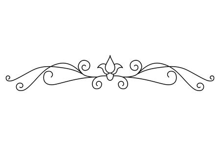 Flourish calligraphic design element. Page decoration symbol to embellish your layout. Linear of vintage swirlのイラスト素材