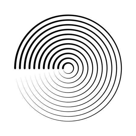 Halftone speed lines circle. Geometric art in circle form. Round swirl movement symbol. Halftone circular frame. Vector design elementのイラスト素材