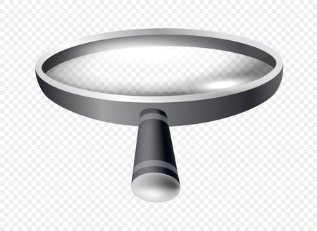 Magnifiying glass. Loupe for investigations and researching. Zoom equipment on copy space. Realistic isometric vector isolated on transparent backgroundのイラスト素材