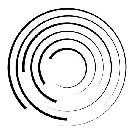 Halftone speed lines circle. Geometric art in circle form. Round swirl movement symbol. Halftone circular frame. Vector design elementのイラスト素材