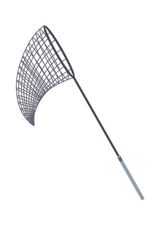 Fish net icon, isolated fishnet and fish scoop. Mesh tool used for catching. Device for safely transferring fish from one container to another or water. Vector cartoon illustrationのイラスト素材