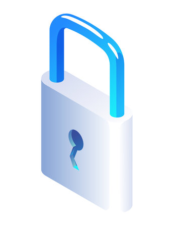 Security isometric. Padlock icon, future technology for verification. Cyber security and data protection concept. High tech data system vector illustrationのイラスト素材