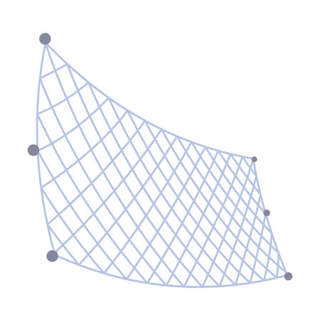 Fish net icon, isolated fishnet and fish scoop. Mesh tool used for catching. Device for safely transferring fish from one container to another or water. Vector cartoon illustrationのイラスト素材