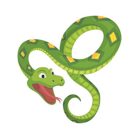Cartoon color snake. Cute smiling animal, funny reptile of wild tropical nature. Flat vector isolated illustrations for kids designのイラスト素材