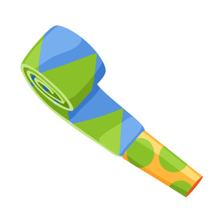 Party blower or noise maker icon. Rolled sound, celebration concept. Flat design of party horn sticker. Vector cartoon illustrationのイラスト素材
