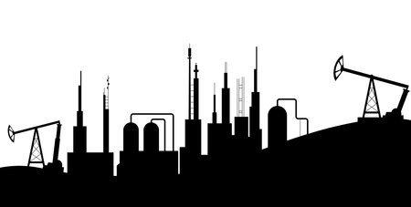 Oil gas in silhouette design. Oil industry, gas production. Petroleum pipelines. Oil industry extraction and refinery production. Petroleum industry, vector cartoon illustrationのイラスト素材