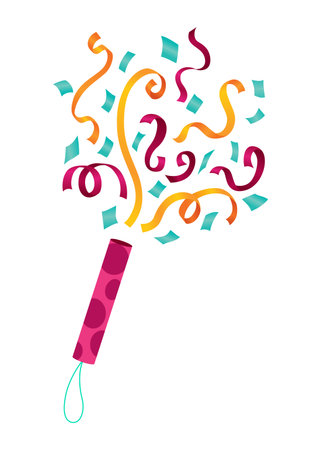 Party popper icon. Holiday popper cone with confetti, congratulate or celebrate element. Exploding cracker icon in flat design. Vector illustration isolated on white backgroundのイラスト素材