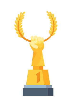 Awards cup icon. Trophy symbol, winners cup, for first place. Champions trophy, 1st prize reward. Symbol of victory in sporting event, competition. Vector cartoon illustrationのイラスト素材