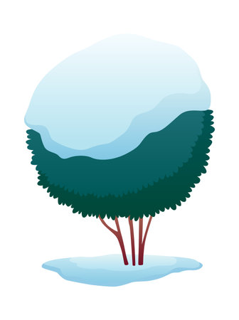 Winter nature design element set. Snow symbol, snowy bush. Snowy decoration isolated on white background. Vector cartoon illustrationのイラスト素材